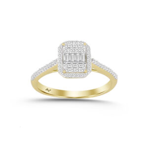 LADIES RING 0.25CT ROUND/BAGUETTE DIAMOND 14K YELLOW GOLD