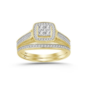LADIES BRIDAL SET 0.30CT ROUND DIAMOND 14K YELLOW GOLD