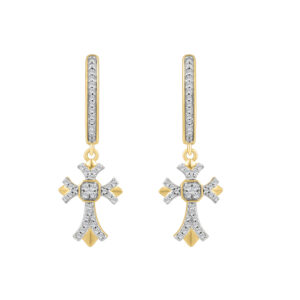 LADIES HOOPS EARRING 0.20CT ROUND DIAMOND 10K YELLOW GOLD
