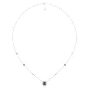LADIES NECKLACE 1.00CT ROUND/GREEN EMERALD DIAMOND 14K WHITE GOLD