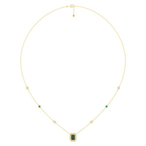 LADIES NECKLACE 1.00CT ROUND/GREEN EMERALD DIAMOND 14K YELLOW GOLD