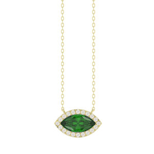 LADIES NECKLACE 0.60CT ROUND/EMERALD MARQUISE DIAMOND 14K YELLOW GOLD