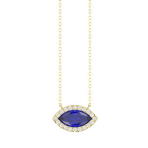 LADIES NECKLACE 0.85CT ROUND/BLUE SAPPHIRE MARQUISE DIAMOND 14K YELLOW GOLD