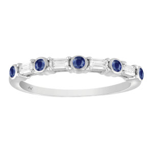 LADIES RING 0.33CT ROUND/BAGUETTE/ROUND SAPPHIRE DIAMOND 14K WHITE GOLD (CENTER STONE 0.16CT ROUND DIAMOND)