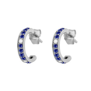 LADIES EARRINGS 0.55CT ROUND/BLUE SAPPHIRE ROUND DIAMOND 14K WHITE GOLD (BLUE SAPPHIRE DIAMOND 0.45CT)