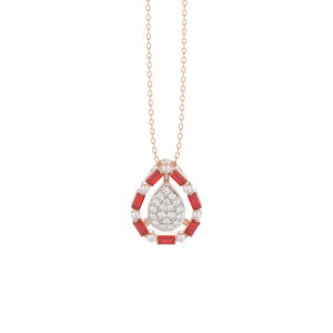 LADIES PENDANT WITH CHAIN 0.50CT ROUND/RUBY DIAMOND 14K ROSE GOLD