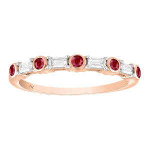 LADIES RING 0.33CT ROUND/BAGUETTE/RUBY DIAMOND 14K ROSE GOLD (ROUND DIAMOND 0.16CT)