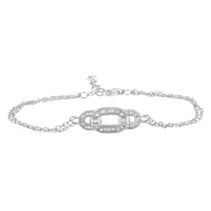 LADIES BRACELET 0.15CT ROUND/BAGUETTE DIAMOND 14K WHITE GOLD