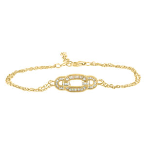 LADIES BRACELET 0.15CT ROUND/BAGUETTE DIAMOND 14K YELLOW GOLD