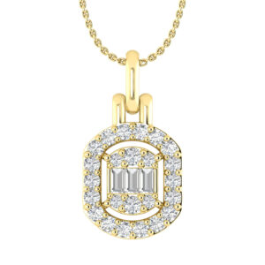LADIES PENDANT WITH CHAIN 0.50CT ROUND/BAGUETTE DIAMOND 10K YELLOW GOLD