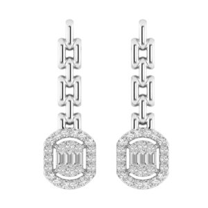 LADIES EARRINGS 0.50CT ROUND/BAGUETTE DIAMOND 10K WHITE GOLD