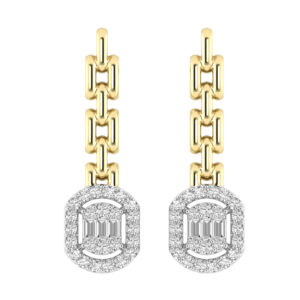 LADIES EARRINGS 0.50CT ROUND/BAGUETTE DIAMOND 10K YELLOW GOLD