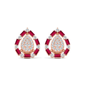 LADIES EARRINGS 0.88CT ROUND/RUBY BAGUETTE DIAMOND 14K ROSE GOLD (RUBY BAGUETTE DIAMOND 0.62CT)