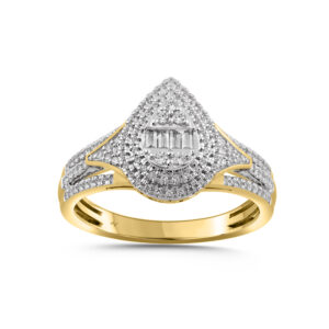 LADIES RING 0.33CT ROUND/BAGUETTE DIAMOND 10K YELLOW GOLD