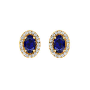 LADIES EARRINGS 0.50CT ROUND/OVAL BLUE SAPPHIRE DIAMOND 10K YELLOW GOLD (0.33CT OVAL BLUE SAPPHIRE DIAMOND)