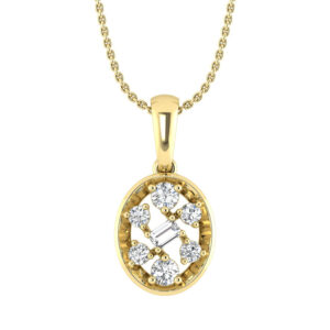 LADIES PENDANT WITH CHAIN 0.20CT ROUND/BAGUETTE DIAMOND 10K YELLOW GOLD