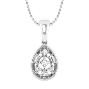LADIES PENDANT WITH CHAIN 0.20CT ROUND/BAGUETTE DIAMOND 10K WHITE GOLD