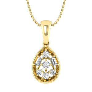 LADIES PENDANT WITH CHAIN 0.20CT ROUND/BAGUETTE DIAMOND 10K YELLOW GOLD
