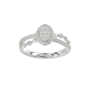 Adies 0.25Ct Round Diamond Sterling Silver White Promise Ring – Halo Oval Design With Split Shank, Elegant Women’S Jewelry