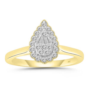 LADIES RING 0.25CT ROUND/BAGUETTE DIAMOND 10K YELLOW GOLD