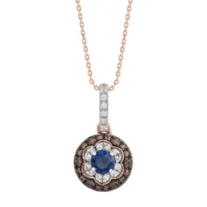 “Elegant Ladies Fashion Pendant With Chain 0.33Ct Round/Dark Brown & Blue Diamond 14K Rose Gold – Blue Diamond Jewelry