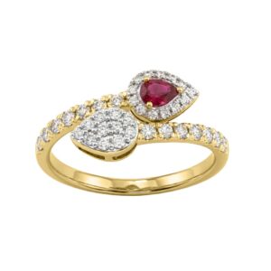 LADIES RING 0.62CT ROUND/PRINCESS DIAMOND 14K YELLOW GOLD (CENTER STONE 0.20CT RUBY PEAR DIAMOND)