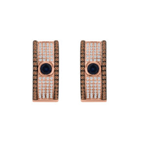 LADIES EARRINGS 0.75CT ROUND/DARK BROWN/BLUE DIAMOND 14K ROSE GOLD