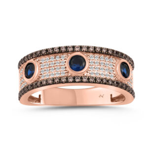 LADIES RING 0.75CT ROUND/DARK BROWN/BLUE DIAMOND 14K ROSE GOLD