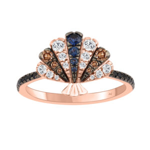 LADIES RING 0.50CT ROUND/DARK BROWN/BLUE DIAMOND 14K ROSE GOLD