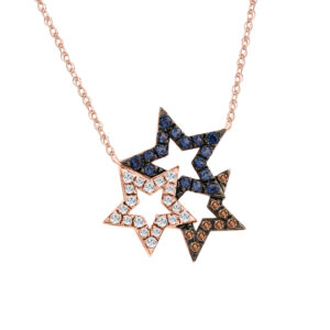 LADIES PENDANT WITH CHAIN 0.25CT ROUND/DARK BROWN/BLUE DIAMOND 14K ROSE GOLD