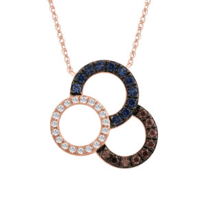LADIES PENDANT WITH CHAIN 0.25CT ROUND/DARK BROWN/BLUE DIAMOND 14K ROSE GOLD
