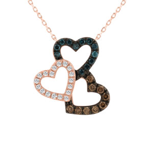 LADIES PENDANT 0.25CT ROUND/DARK BROWN/BLUE DIAMOND 14K ROSE GOLD