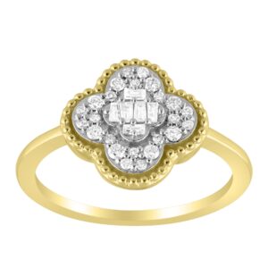 LADIES RING 0.25CT ROUND/BAGUETTE DIAMOND 10K YELLOW GOLD