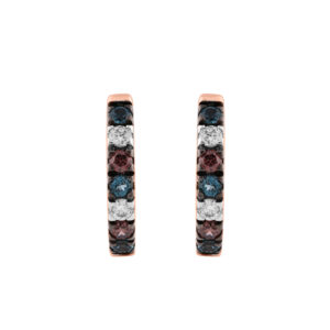 Women’S 14K Rose Gold Diamond Hoop Earrings With Blue & Dark Brown Diamonds 1.00Ct