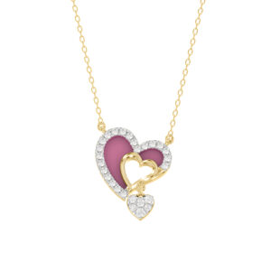 10K YELLOW GOLD LADIES PENDANT INCLUDES WITH CHAIN  0.20CT ROUND DIAMOND & PINK ENAMEL, INCLUDES CHAIN