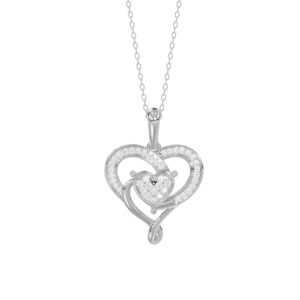 10K WHITE GOLD DOUBLE HEART DIAMOND PENDANT FOR LADIES 0.15CT ROUND DIAMOND PENDANT WITH CHAIN