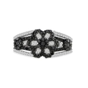 LADIES RING 1.00CT ROUND BLACK DIAMOND 10K WHITE GOLD
