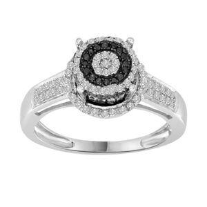 LADIES RING 0.51CT ROUND BLACK DIAMOND STERLING SILVER