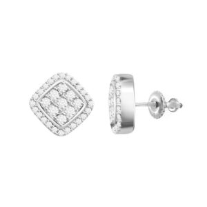 LADIES EARRINGS 1.10CT ROUND DIAMOND 14K WHITE GOLD