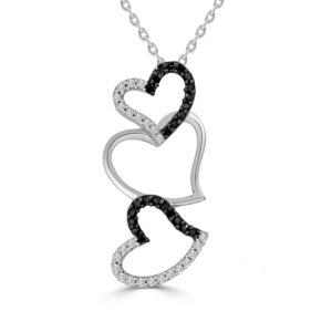 LADIES PENDANT WITH CHAIN 0.25CT ROUND BLACK DIAMOND STERLING SILVER/WHITE GOLD
