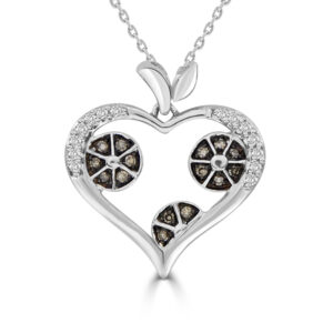 LADIES HEART PENDANT 0.25CT ROUND DARK BROWN DIAMOND 10K WHITE GOLD