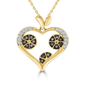 LADIES HEART PENDANT 0.25CT ROUND DARK BROWN DIAMOND 10K YELLOW GOLD