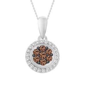 LADIES PENDANT 0.20CT ROUND DARK BROWN DIAMOND 10K WHITE GOLD