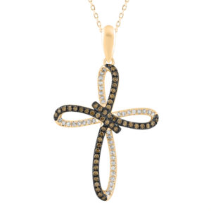 LADIES PENDANT 0.55CT DARK BROWN/ROUND DIAMOND 10K YELLOW GOLD