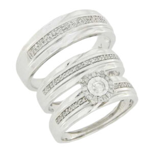 LADIES  TRIO SET 0.35CT ROUND DIAMOND STERLING SILVER/WHITE