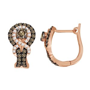 LADIES EARRINGS 1.00CT ROUND/CHOCOLATE DIAMOND 10K ROSE GOLD