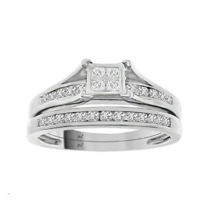 LADIES ENGAGEMENT RING ONLY 0.32CT ROUND/PRINCESS DIAMOND STERLING SILVER
