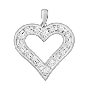 LADIES HEART PENDANT 0.50CT ROUND DIAMOND 10K WHITE GOLD
