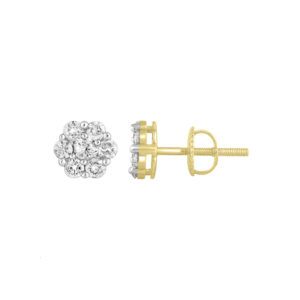 LADIES FLOWER EARRINGS 0.25CT ROUND DIAMOND 10K YELLOW GOLD