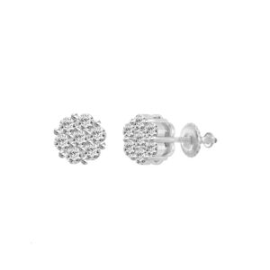 LADIES FLOWER EARRINGS 0.75CT ROUND DIAMOND 10K WHITE GOLD
